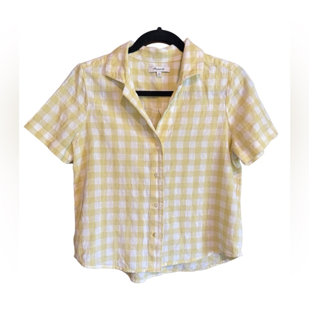 MADEWELL Woman's Cotton Linen Boxy Camp Shirt in Gingham Check, Size XS